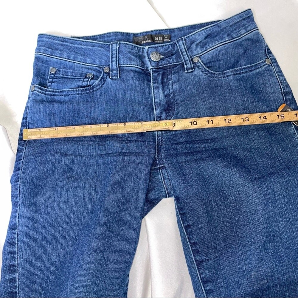 Prana dark wash stretch, raw hem skinny jeans SZ 25" waist - Picture 8 of 11